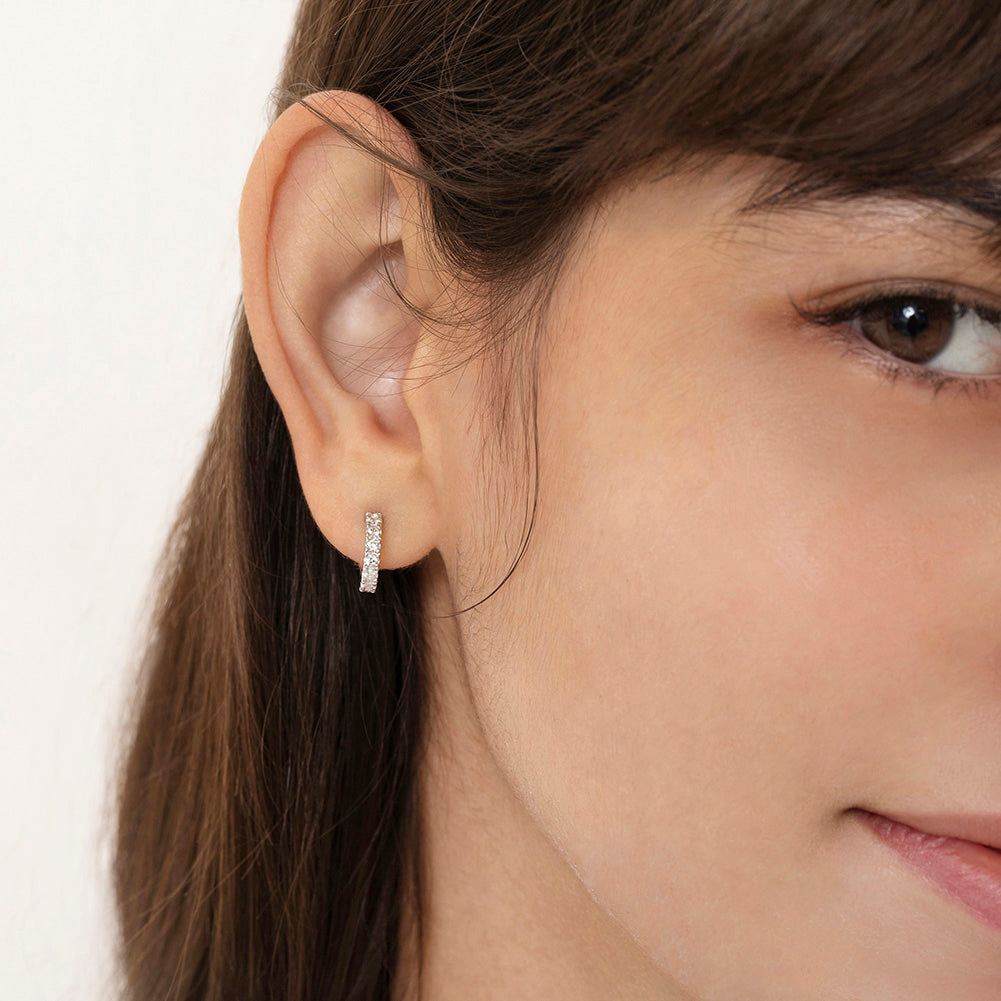 Half CZ Hoop Teen Earrings