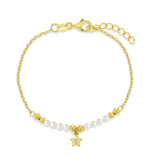 Freshwater Pearl Star Charm Preteen Bracelet