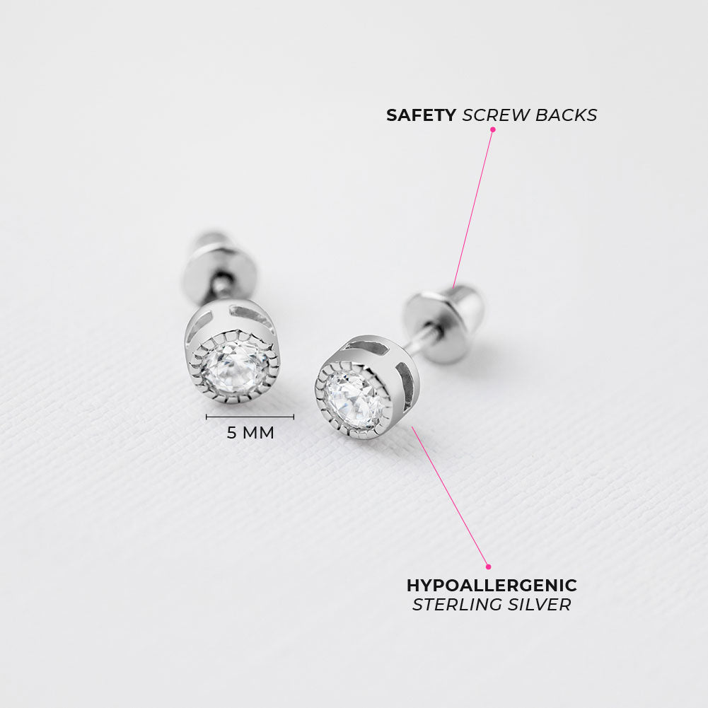 Trim Bezel Round CZ Girl Earrings