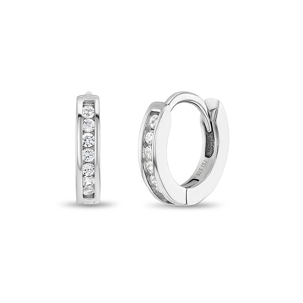 Small Multi Clear CZ Huggie Earrings - 8mm