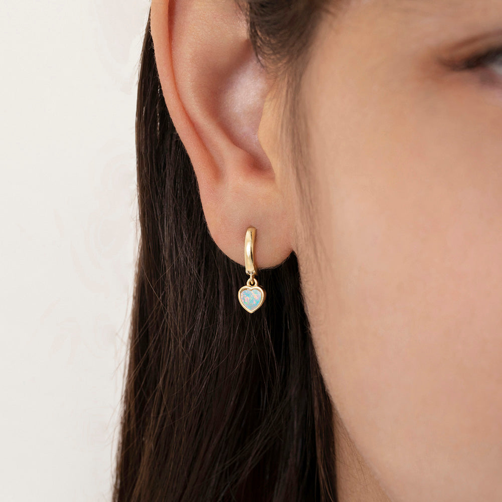 Opal Heart Dangle Girl Hoop Earrings