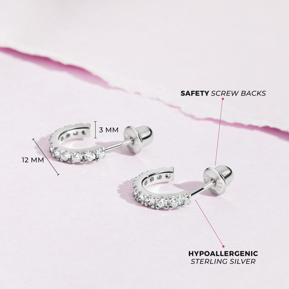 Half CZ Hoop Teen Earrings