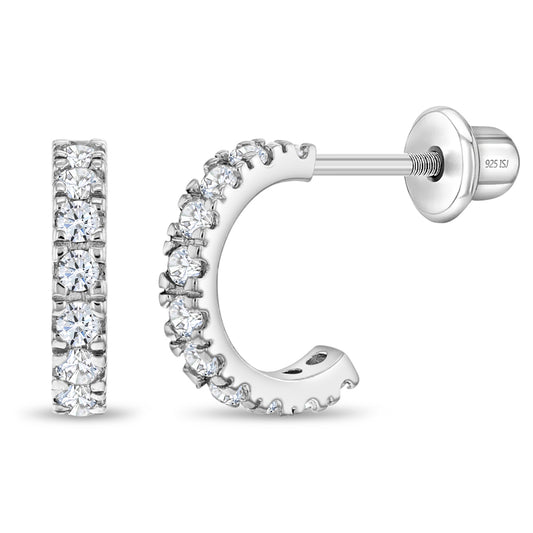 Half CZ Hoop Teen Earrings