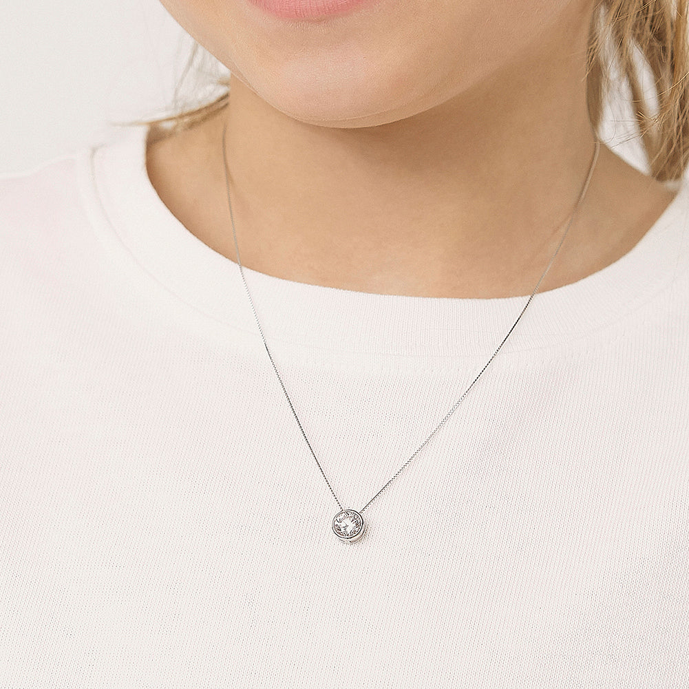 Bezel CZ Halo Girls Necklace